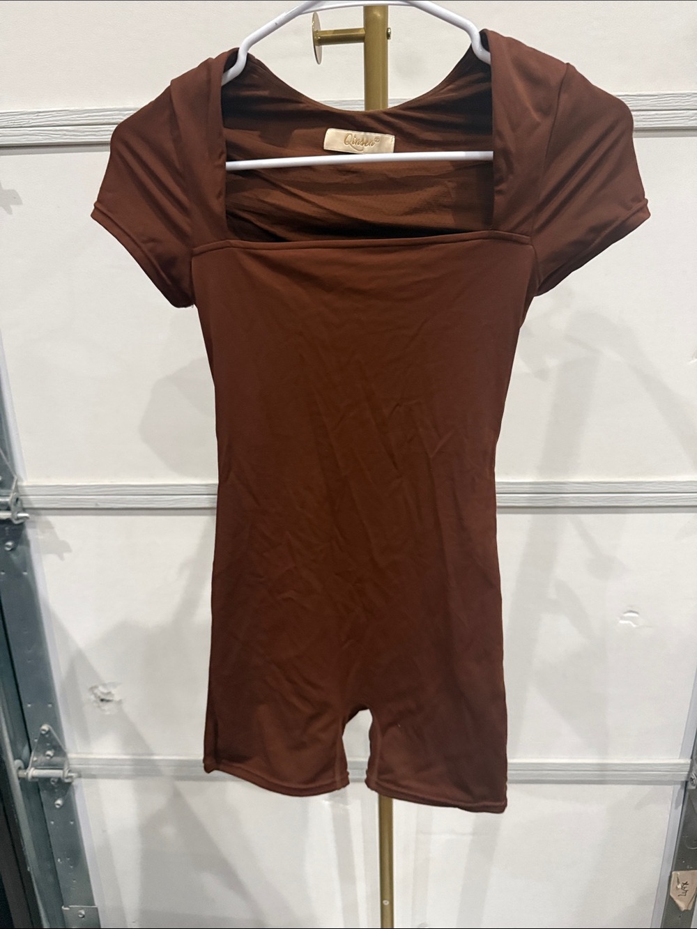 Square Neck Chocolate Brown Short-Sleeve Bodysuit